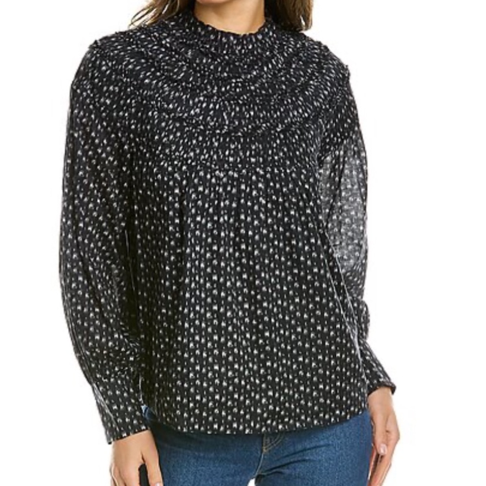 Rebecca Taylor Ikat Fleur Blouse long sleeve black white size 4 new with tags